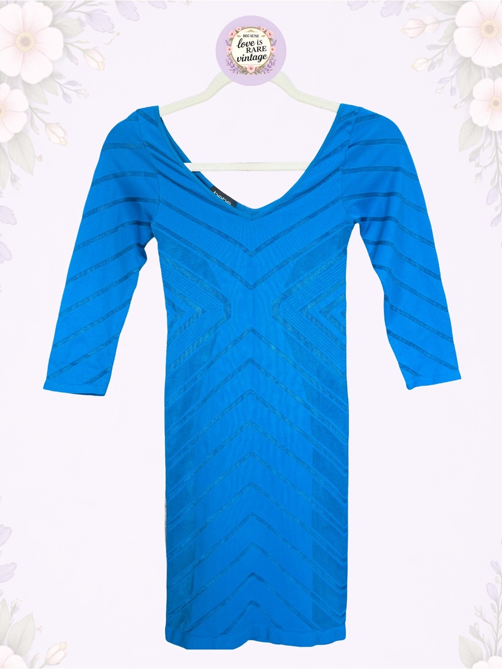 Vintage Y2K bebe Turquoise Blue Chevron Mini Dress • USA • Size S